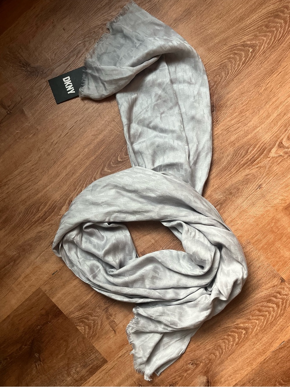 DKNY Light Silver Gray Logo-Pattern Scarf